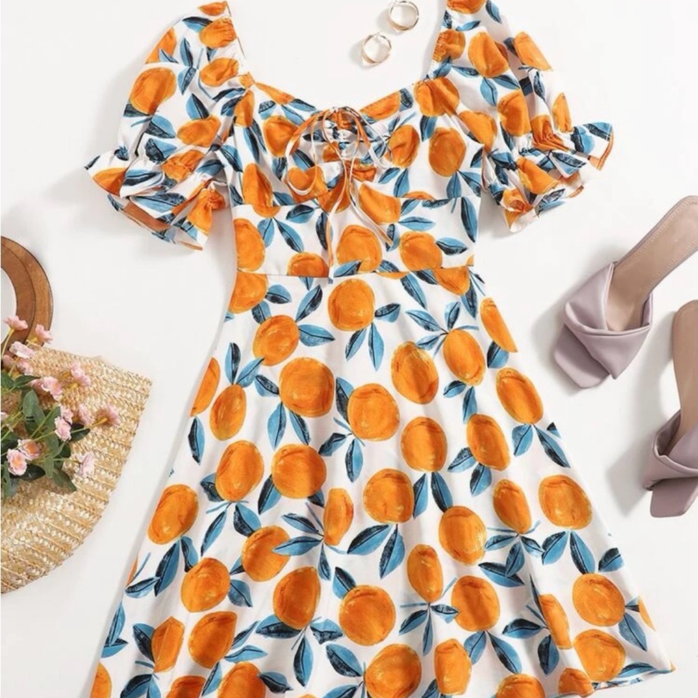 Orange Print Dress (L)